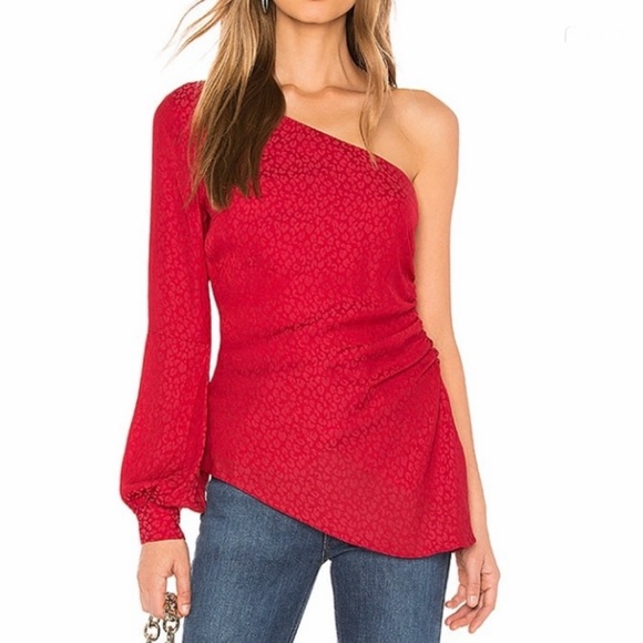 L'Academie Tops - L’Academie Senna Top Blouse One Shoulder Asymmetric Hem Lava Red Size S